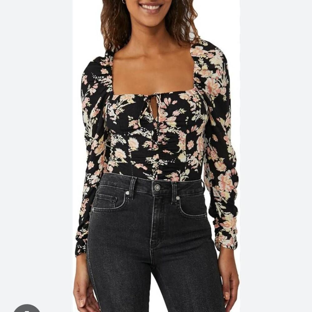 Free People Black Floral Crop Top